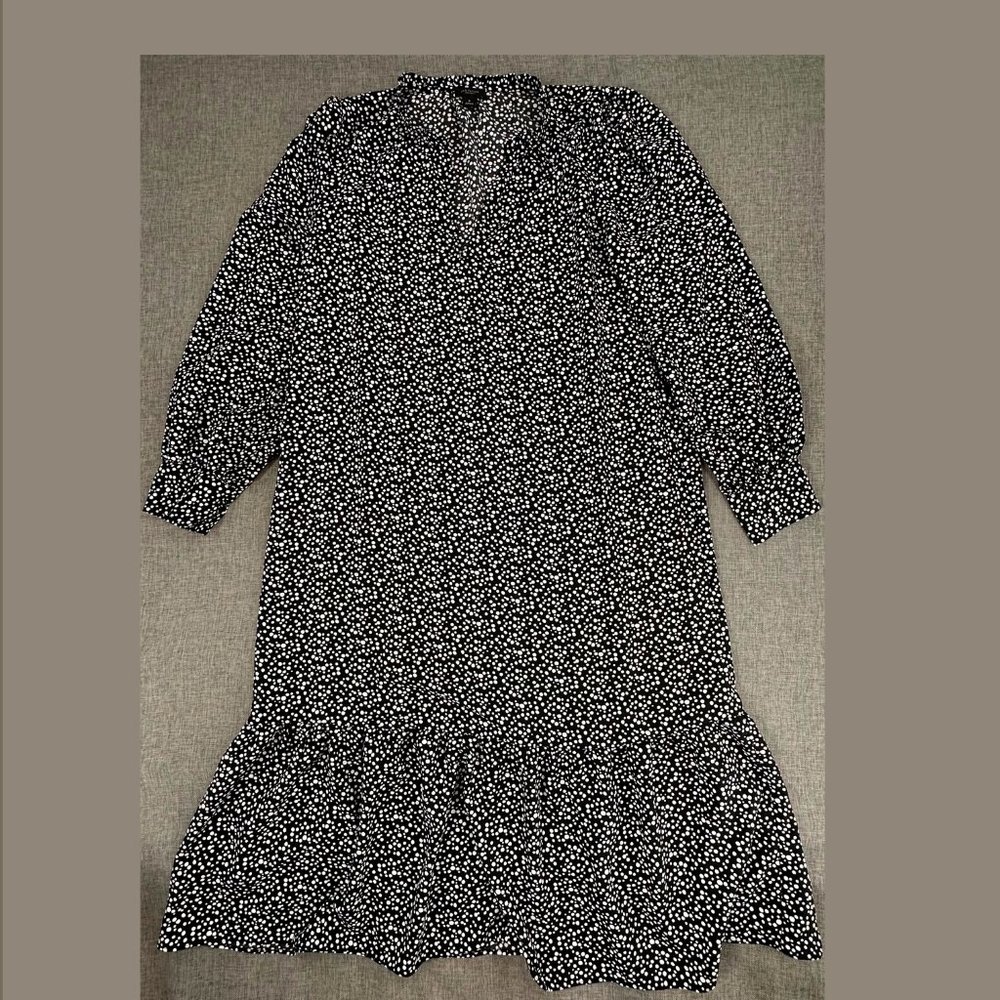 Ann Taylor Factory  Shift Dress  Polka Dot  Medium Black White Puffy Long Sleeve